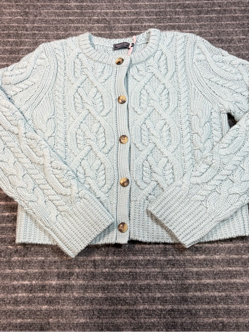 Vineyard Vines Light Blue Cable-Knit Button Wool Cashmere Cardigan